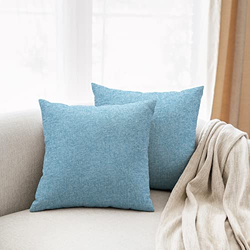 All Smiles Light Blue Decorative Throw Pillow Covers for Outdoors Patio Furnitue Square Solid Accent Cushion Sky Burlap Pillowcases for Beach Bed Sofa Couch 18x18 von All Smiles