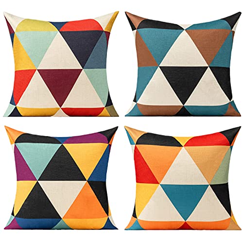 All Smiles Outdoor Throw Pillow Covers Fall Decor Patio 20x20 Set of 4 Colorful Modern Cushion Cases Cojines Couch Sofa Decoration Veranda for Home Living Room Geometric Triangle Orange Yellow von All Smiles