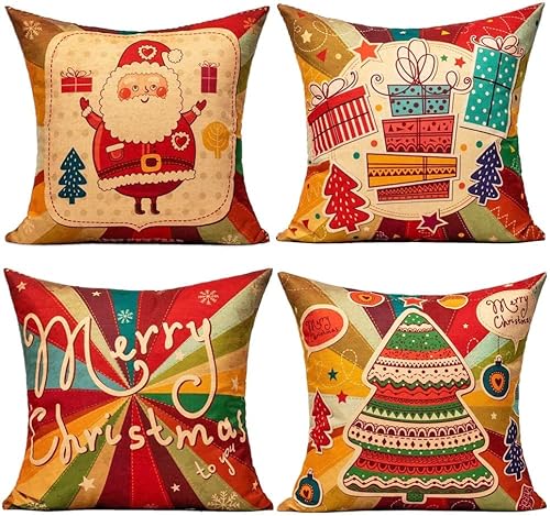 All Smiles Weihnachtskissenbezüge mit Aufschrift "Merry Christmas", bunt, 45,7 x 45,7 cm, 4er-Set von All Smiles