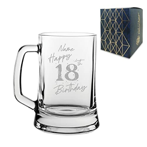 Bierkrug mit Gravur "Happy 18th Birthday", in Geschenkverpackung von All Things Personalised