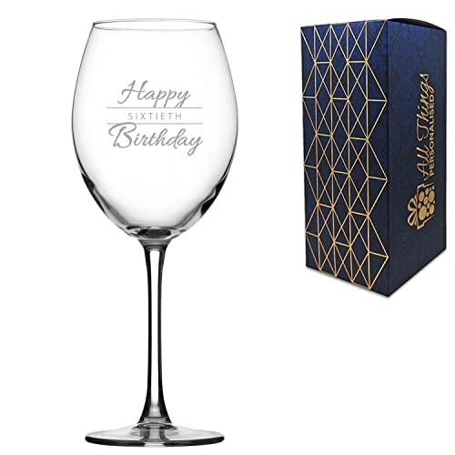 Enoteca Rotweinglas mit Gravur zum 60. Geburtstag, fasst 560 ml, in Geschenkbox, Happy Birthday Script Design, Geschenk für Sie oder Ihn, Lasergravur in Großbritannien von All Things Personalised