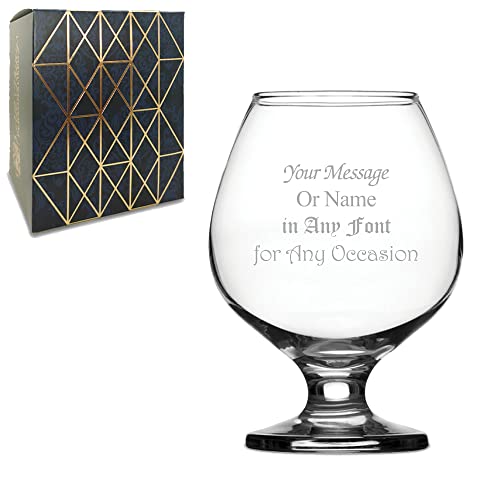 Presto Brandy Glas, personalisierbar, mit Geschenkbox, personalisierbar, verschiedene Schriftarten zur Auswahl, lasergraviert von All Things Personalised