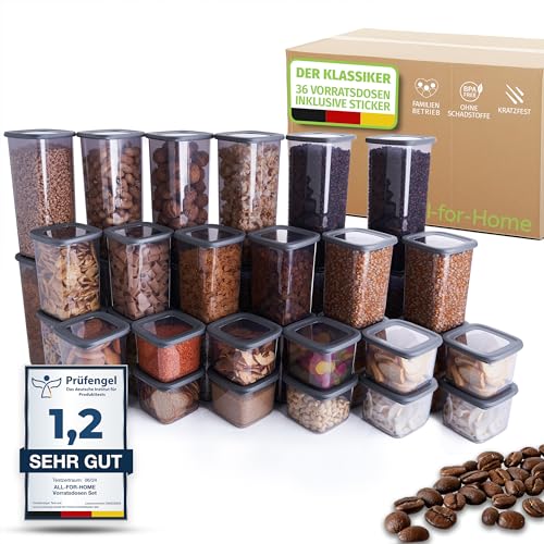 All-for-Home Vorratsdosen mit Deckel Luftdicht 18er Set - Aufbewahrungsbox Küche Aufbewahrung & Organisation | Vorratsbehälter zur Mehl, Müsli Aufbewahrung uvm. | Behälter in ANTHRAZIT & BPA frei von All-for-Home
