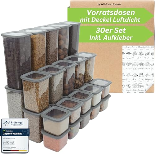 All-for-Home Vorratsdosen mit Deckel Luftdicht 30er Set - Aufbewahrungsbox Küche Aufbewahrung & Organisation | Vorratsbehälter zur Mehl, Müsli Aufbewahrung uvm. | Behälter in ANTHRAZIT & BPA frei von All-for-Home