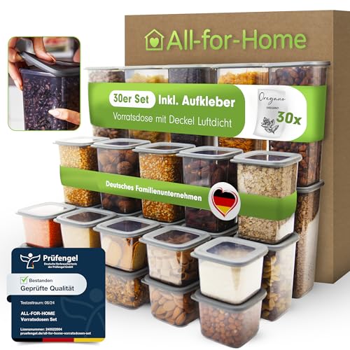 All-for-Home Vorratsdosen mit Deckel Luftdicht 30er Set - Aufbewahrungsbox Küche Aufbewahrung & Organisation | Vorratsbehälter zur Mehl, Müsli Aufbewahrung uvm. | Behälter in ANTHRAZIT & BPA frei von All-for-Home