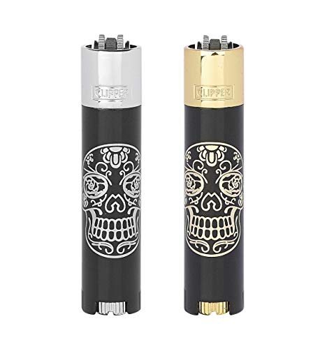 Clipper Flint Metall Metal Lighter Feuerzeug Geschenkbox Large Classic + All u Need Flaschenöffner Keyring (2-Set Skull Silver & Gold) von All u need / Clipper