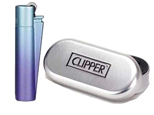 Clipper Flint Metall Metal Lighter Feuerzeug Geschenkbox Large Classic + All u Need Flaschenöffner Keyring (Blue Gradient Micro) von All u need / Clipper