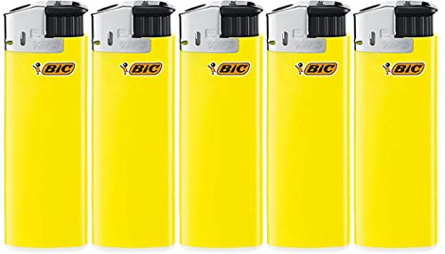BIC Maxi Feuerzeuge Electronic Lighter Neutral Flints Zündstein J38 5 Stück + Keyring Flaschenöffner All u need (Gelb) von All u need