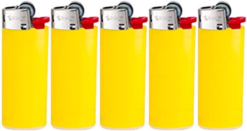 BIC Mini Feuerzeuge Reibrad Lighter Neutral Flints Zündstein J25 5 Stück + Keyring Flaschenöffner All u need (Hellgelb) von All u need