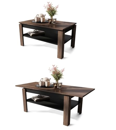 All4All Couchtisch Asti-R - Wohnzimmertisch - Kaffeetisch – kompakte Größe – Couchtisch mit Stauraum - Sofatisch mit Ablage – platzsparend – ausziehbar bis 140cm - 100x60cm - Braune Eiche + Schwarz 05 All4All Couchtisch Asti-R - Wohnzimmertisch - Kaffeetisch – kompakte Größe – Couchtisch mit Stauraum - Sofatisch mit Ablage – platzsparend – ausziehbar bis 140cm - 100x60cm - Braune Eiche + Schwarz 05 von All4All