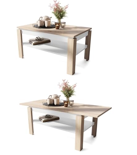 All4All Couchtisch Asti-R - Wohnzimmertisch - Kaffeetisch – kompakte Größe – Couchtisch mit Stauraum - Sofatisch mit Ablage – platzsparend – ausziehbar bis 140cm - 100x60cm - Sonoma Eiche + Weiß 05 All4All Couchtisch Asti-R - Wohnzimmertisch - Kaffeetisch – kompakte Größe – Couchtisch mit Stauraum - Sofatisch mit Ablage – platzsparend – ausziehbar bis 140cm - 100x60cm - Sonoma Eiche + Weiß 05 von All4All
