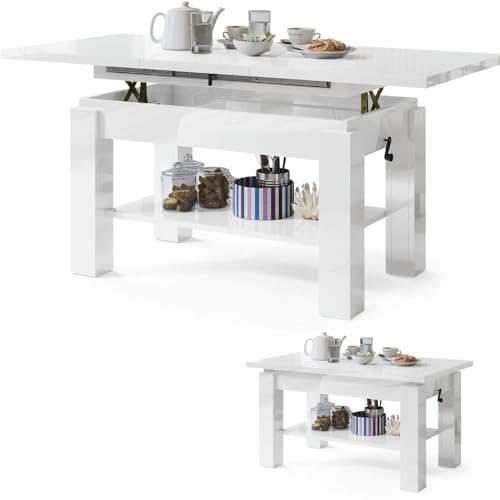 All4All Couchtisch Astra - Kaffeetisch - Wohnzimmertisch – Sofatisch mit Ablage - höhenverstellbar - kompakte Größe - Sofatisch - 110x68cm - 05 - WEIß Hochglanz All4All Couchtisch Astra - Kaffeetisch - Wohnzimmertisch – Sofatisch mit Ablage - höhenverstellbar - kompakte Größe - Sofatisch - 110x68cm - 05 - WEIß Hochglanz von All4All