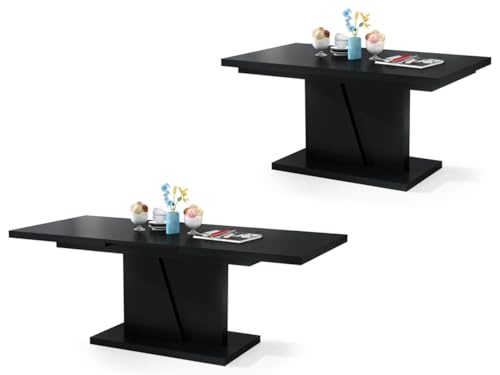 All4All Couchtisch Noel - Kaffeetisch - Wohnzimmertisch – Sofatisch mit Ablagen - Esstisch mit Einlegeplatte - ausklappbar - 120x70cm - 05 - Schwarz matt von All4All