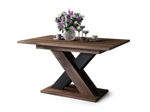 All4All Couchtisch Katris - Wohnzimmertisch - Kaffeetisch – Tisch mit X-Bein – ausziehbar – Esszimmertisch - Coffee Table - 140x90cm - Braune Eiche + Schwarz von All4All