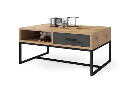 All4All Couchtisch Marco - Kaffeetisch - Wohnzimmertisch – Industriell - Sofatisch - mit Schublade - kompakte Größe - 90x60cm - 05 - Artisan Eiche + Anthrazit All4All Couchtisch Marco - Kaffeetisch - Wohnzimmertisch – Industriell - Sofatisch - mit Schublade - kompakte Größe - 90x60cm - 05 - Artisan Eiche + Anthrazit von All4All