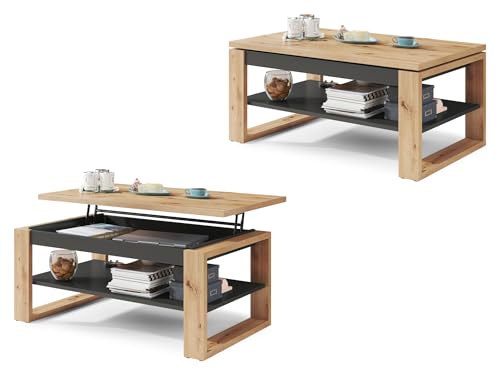 All4All Couchtisch Nico - Kaffeetisch - Wohnzimmertisch - Laptoptisch - Sofatisch - ausziehbar - ausklappbar - 100x60cm - 05 - Artisan Eiche + Anthrazit von All4All