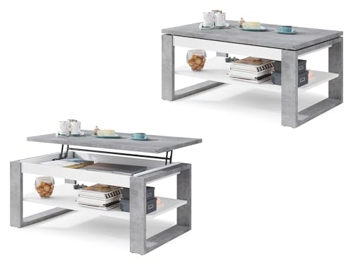 All4All Couchtisch Nico - Kaffeetisch - Wohnzimmertisch - Laptoptisch - Sofatisch - ausziehbar - ausklappbar - 100x60cm - 05 - Beton + Weiß All4All Couchtisch Nico - Kaffeetisch - Wohnzimmertisch - Laptoptisch - Sofatisch - ausziehbar - ausklappbar - 100x60cm - 05 - Beton + Weiß von All4All