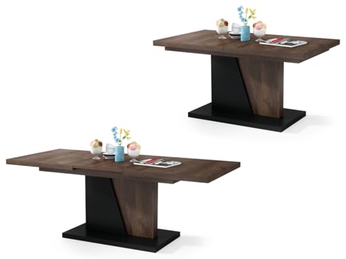 All4All Couchtisch Noel - Kaffeetisch - Wohnzimmertisch – Sofatisch mit Ablagen - Esstisch mit Einlegeplatte - ausklappbar - 120x70cm - 05 - Braune Eiche + Schwarz von All4All