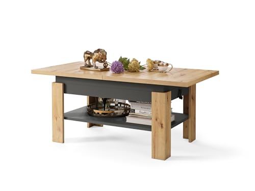 All4All Couchtisch Rino - Kaffeetisch - Wohnzimmertisch mit Ablage - Sofatisch - ausziehbar bis 170cm - höhenverstellbar - 130x65cm - 05 - Artisan Eiche + Anthrazit All4All Couchtisch Rino - Kaffeetisch - Wohnzimmertisch mit Ablage - Sofatisch - ausziehbar bis 170cm - höhenverstellbar - 130x65cm - 05 - Artisan Eiche + Anthrazit von All4All