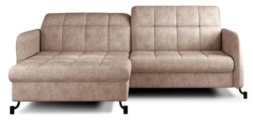 All4All Ecksofa Lorena - 225x105x160cm - L-Form - Eckcouch mit Schlaffunktion - Bettkasten - Modernes Sofa - Schlafsofa - Wohnlandschaft - Verstellbare Kopfstützen - 23 (Dora 21, Links) von All4All