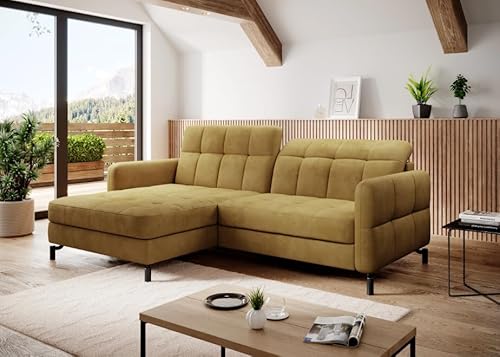 All4All Ecksofa Lorena - 225x105x160cm - L-Form - Eckcouch mit Schlaffunktion - Bettkasten - Modernes Sofa - Schlafsofa - Wohnlandschaft - Verstellbare Kopfstützen - 23 (Monolith 48, Links) von All4All