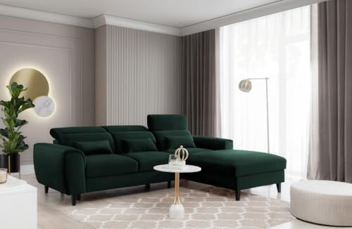 All4All Ecksofa Nordi mit Schlaffunktion - 267x83x196cm - L Form - Eckcouch mit Bettkasten - Couch - Modernes Sofa - Schlafsofa - Verstellbare Kopfstützen - Wohnlandschaft - 23 (Loco 35, Rechts) von All4All