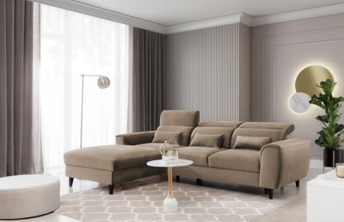 All4All Ecksofa Nordi mit Schlaffunktion - 267x83x196cm - L Form - Eckcouch mit Bettkasten - Couch - Modernes Sofa - Schlafsofa - Verstellbare Kopfstützen - Wohnlandschaft - 23 (Nube 20, Links) von All4All