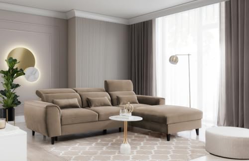 All4All Ecksofa Nordi mit Schlaffunktion - 267x83x196cm - L Form - Eckcouch mit Bettkasten - Couch - Modernes Sofa - Schlafsofa - Verstellbare Kopfstützen - Wohnlandschaft - 23 (Nube 20, Rechts) von All4All