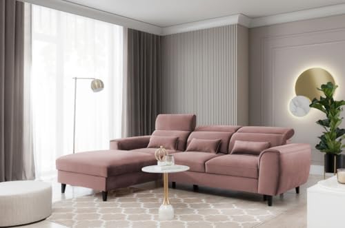 All4All Ecksofa Nordi mit Schlaffunktion - 267x83x196cm - L Form - Eckcouch mit Bettkasten - Couch - Modernes Sofa - Schlafsofa - Verstellbare Kopfstützen - Wohnlandschaft - 23 (Nube 24, Links) von All4All
