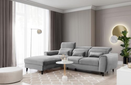 All4All Ecksofa Nordi mit Schlaffunktion - 267x83x196cm - L Form - Eckcouch mit Bettkasten - Couch - Modernes Sofa - Schlafsofa - Verstellbare Kopfstützen - Wohnlandschaft - 23 (Nube 4, Links) von All4All