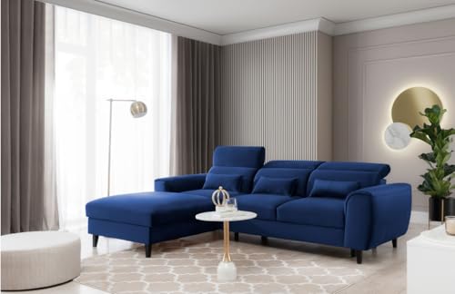 All4All Ecksofa Nordi mit Schlaffunktion - 267x83x196cm - L Form - Eckcouch mit Bettkasten - Couch - Modernes Sofa - Schlafsofa - Verstellbare Kopfstützen - Wohnlandschaft - 23 (Velvetmatt 40, Links) von All4All
