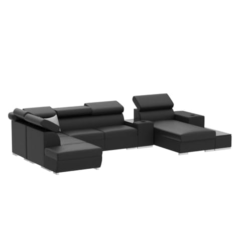 All4All Ecksofa mit Schlaffunktion Ponti 368 cm x 227 cm - Wohnlandschaft U-Form - Schlafsofa mit Bettkasten - XXL Sofa - Groß - Gewebe mit Kunstleder - Rechte Seite - Schwarz - Modern 26 von All4All