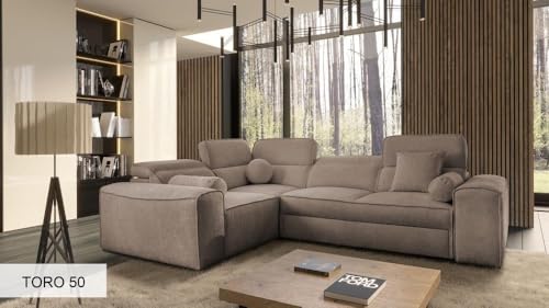 Ecksofa Simon II - mit Schlaffunktion & Bettkasten – L-Form - modernes Schlafsofa mit verstellbaren Kopfstützen -276x205x91 cm – viele Farben - Couch - Schlafcouch - Eckcouch 26 (Toro 50, Links) von All4All