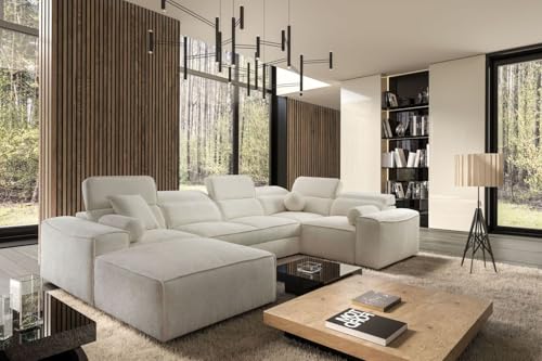 All4All Ecksofa Simone IV mit Schlaffunktion und Bettkasten – 343x205 cm - XXL Wohnlandschaft mit 6 verstellbaren Kopfstützen, modernem Design - Couch - Polsterecke - 26 (Toro 140, Links) von All4All