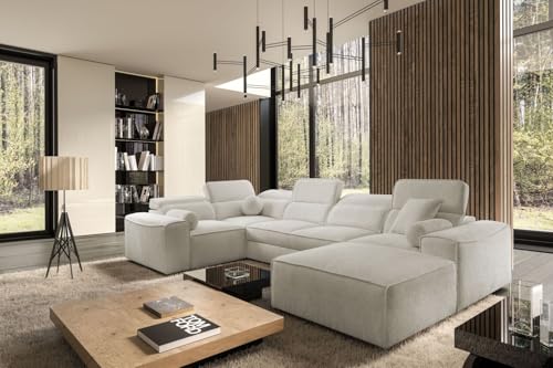 All4All Ecksofa Simone IV mit Schlaffunktion und Bettkasten – 343x205 cm - XXL Wohnlandschaft mit 6 verstellbaren Kopfstützen, modernem Design - Couch - Polsterecke - 26 (Toro 15, Rechts) von All4All