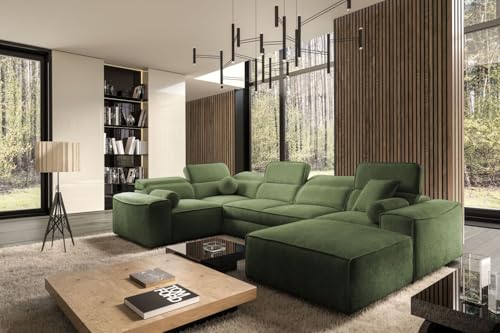 All4All Ecksofa Simone IV mit Schlaffunktion und Bettkasten – 343x205 cm - XXL Wohnlandschaft mit 6 verstellbaren Kopfstützen, modernem Design - Couch - Polsterecke - 26 (Toro 95, Rechts) von All4All