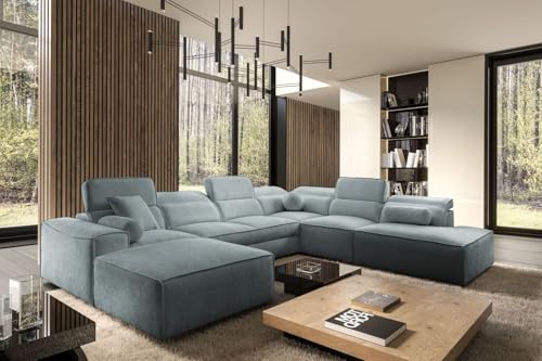 All4All Ecksofa Simone X mit Schlaffunktion & Bettkasten - XXL Wohnlandschaft mit 7 verstellbaren Kopfstützen - Couch -Designer Sofa - U - Form - 343x288x187cm - Schlafsofa - 26 (Toro 120, Links) von All4All