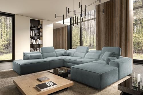 All4All Ecksofa Simone X mit Schlaffunktion & Bettkasten - XXL Wohnlandschaft mit 7 verstellbaren Kopfstützen - Couch -Designer Sofa - U - Form - 343x288x187cm - Schlafsofa - 26 (Toro 120, Rechts) von All4All