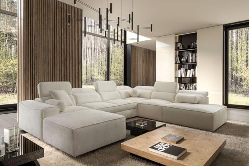 All4All Ecksofa Simone X mit Schlaffunktion & Bettkasten - XXL Wohnlandschaft mit 7 verstellbaren Kopfstützen - Couch -Designer Sofa - U - Form - 343x288x187cm - Schlafsofa - 26 (Toro 140, Links) von All4All