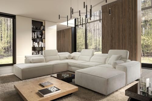 All4All Ecksofa Simone X mit Schlaffunktion & Bettkasten - XXL Wohnlandschaft mit 7 verstellbaren Kopfstützen - Couch -Designer Sofa - U - Form - 343x288x187cm - Schlafsofa - 26 (Toro 140, Rechts) von All4All