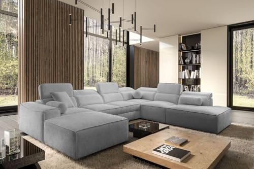 All4All Ecksofa Simone X mit Schlaffunktion & Bettkasten - XXL Wohnlandschaft mit 7 verstellbaren Kopfstützen - Couch -Designer Sofa - U - Form - 343x288x187cm - Schlafsofa - 26 (Toro 145, Links) von All4All