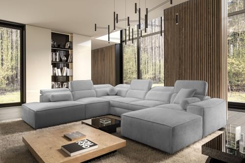 All4All Ecksofa Simone X mit Schlaffunktion & Bettkasten - XXL Wohnlandschaft mit 7 verstellbaren Kopfstützen - Couch -Designer Sofa - U - Form - 343x288x187cm - Schlafsofa - 26 (Toro 145, Rechts) von All4All