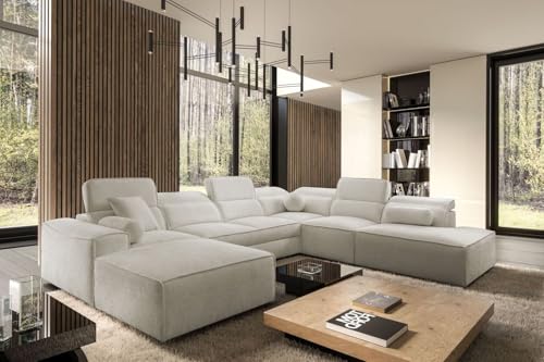 All4All Ecksofa Simone X mit Schlaffunktion & Bettkasten - XXL Wohnlandschaft mit 7 verstellbaren Kopfstützen - Couch -Designer Sofa - U - Form - 343x288x187cm - Schlafsofa - 26 (Toro 15, Links) von All4All