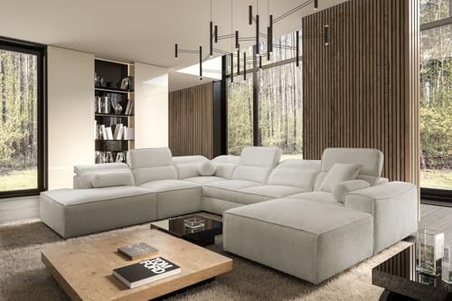 All4All Ecksofa Simone X mit Schlaffunktion & Bettkasten - XXL Wohnlandschaft mit 7 verstellbaren Kopfstützen - Couch -Designer Sofa - U - Form - 343x288x187cm - Schlafsofa - 26 (Toro 15, Rechts) von All4All