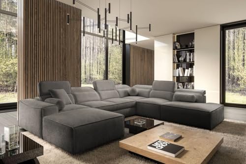 All4All Ecksofa Simone X mit Schlaffunktion & Bettkasten - XXL Wohnlandschaft mit 7 verstellbaren Kopfstützen - Couch -Designer Sofa - U - Form - 343x288x187cm - Schlafsofa - 26 (Toro 5, Links) von All4All