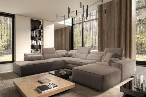 All4All Ecksofa Simone X mit Schlaffunktion & Bettkasten - XXL Wohnlandschaft mit 7 verstellbaren Kopfstützen - Couch -Designer Sofa - U - Form - 343x288x187cm - Schlafsofa - 26 (Toro 50, Rechts) von All4All