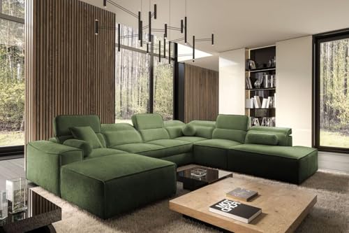 All4All Ecksofa Simone X mit Schlaffunktion & Bettkasten - XXL Wohnlandschaft mit 7 verstellbaren Kopfstützen - Couch -Designer Sofa - U - Form - 343x288x187cm - Schlafsofa - 26 (Toro 95, Links) von All4All