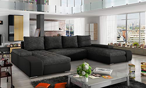 All4All Ecksofa Verso - Schalffunktion - Bettkasten - Elegantes Design - Komfort - U-Form - Couch - Eckcouch - Schlafsofa - Wohnlandschaft - 368x200x88cm -23 - Berlin02+Soft11 von All4All