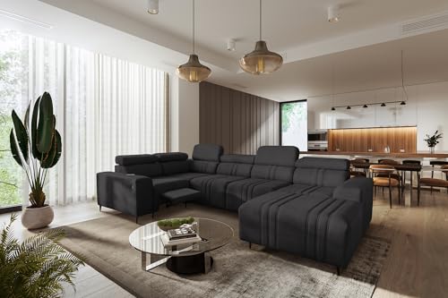All4All Ecksofa mit Schlaffunktion Fabio IV Mix 340 cm x 202 cm - Eckcouch mit Bettkasten - Wohnlandschaft in U-Form - Modern - XXL Sofa mit Fußhocker - Seite Rechts - Anthrazit - Easy Clean Stoff 26 von All4All