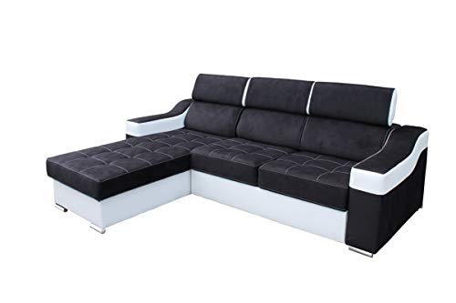 All4All Ecksofa mit Schlaffunktion Geri 240 cm x 183 cm - Sofa in L-Form - Schlafsofa mit Bettkasten - für 3 Personen - Kleines Sofa - Schwarz/Weiß - Gewebe mit Kunstleder - Linke Seite 19 von All4All